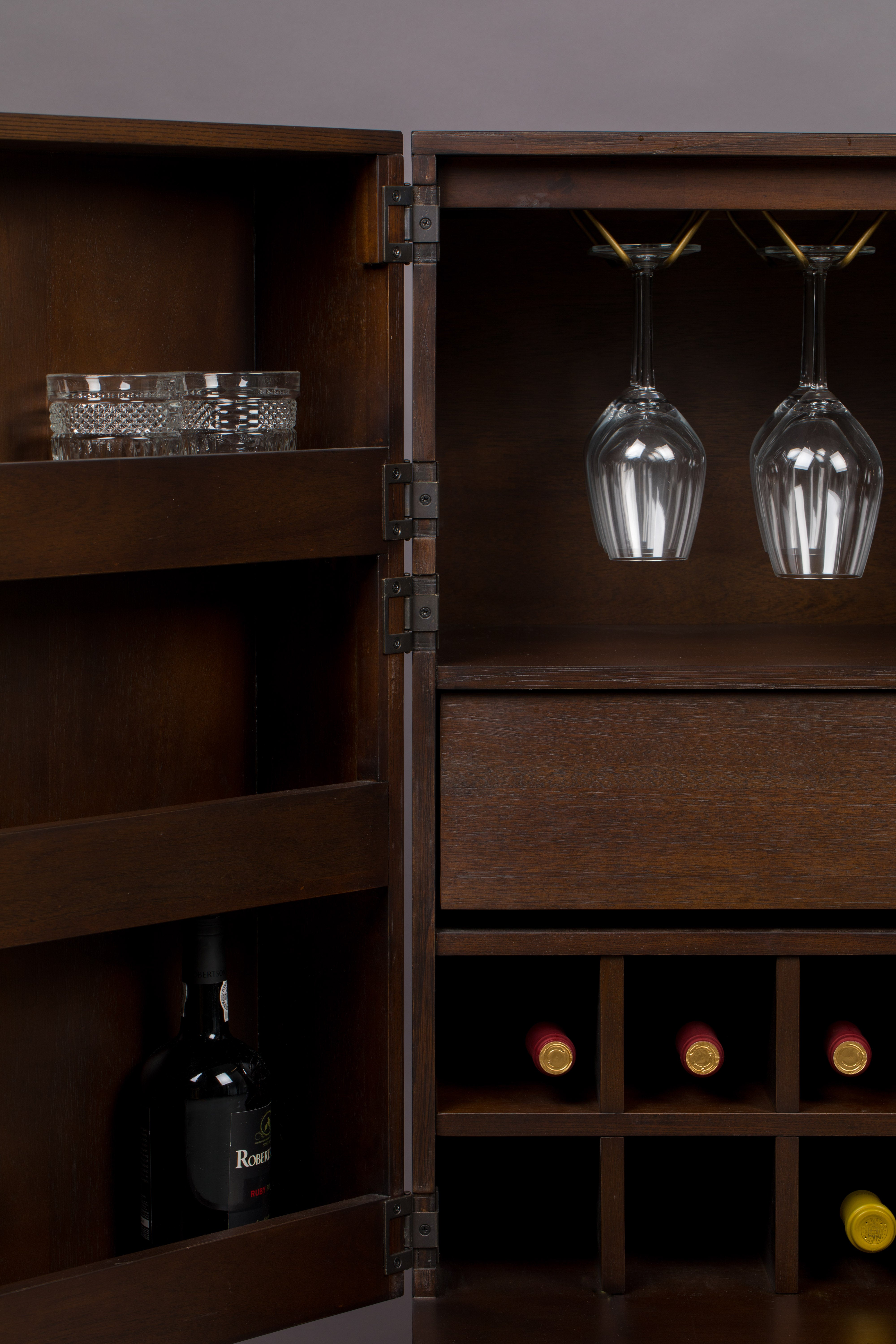 Dutchbone Class Herringbone Brown Acacia Wood Drinks Cabinet